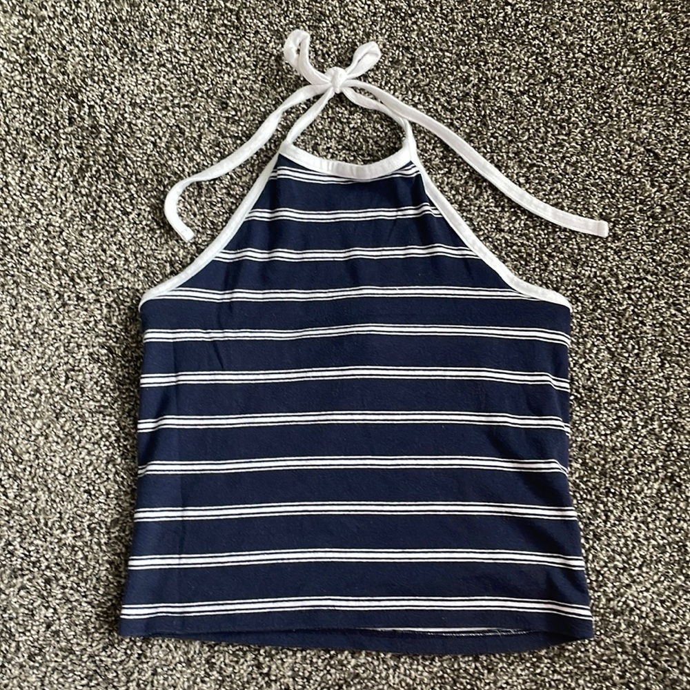 Aeropostal Blue and White Striped Halter Cropped tank Size M